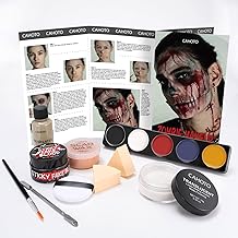 Halloween Zombie SFX Makeup Kit, Complete Zombie Makeup Set Include 5 Colors Face Paint, Scar Wax, Setting Powder, Fake Blood &amp; Liquid Latex for Cosplay Stage Realistic Special Effects Makeup