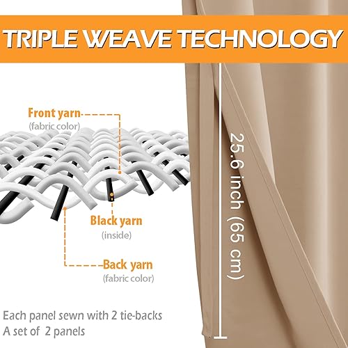 Miniatura 4 de Hiasan - Cortinas opacas de 42 x 63pulgadas de largo, aislamiento térmico y bloqueo de luz, para dormitorio, sala de estar, 2paneles con alzapaños