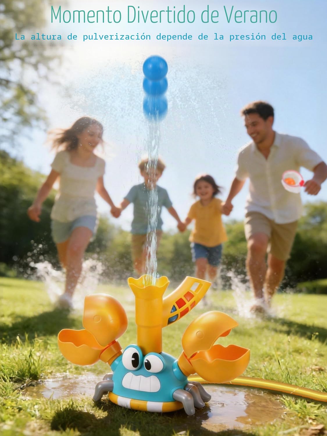 3-en-1 Juegos de Agua para Niños Exterior, Juguete de Aspersores Forma de Cangrejo con Juego de Lanzar Tela y Atrapar Pelota, Juguetes Verano para 3 4 5 6 7 8 9Años, Regalo creativo para Niños y Niñas