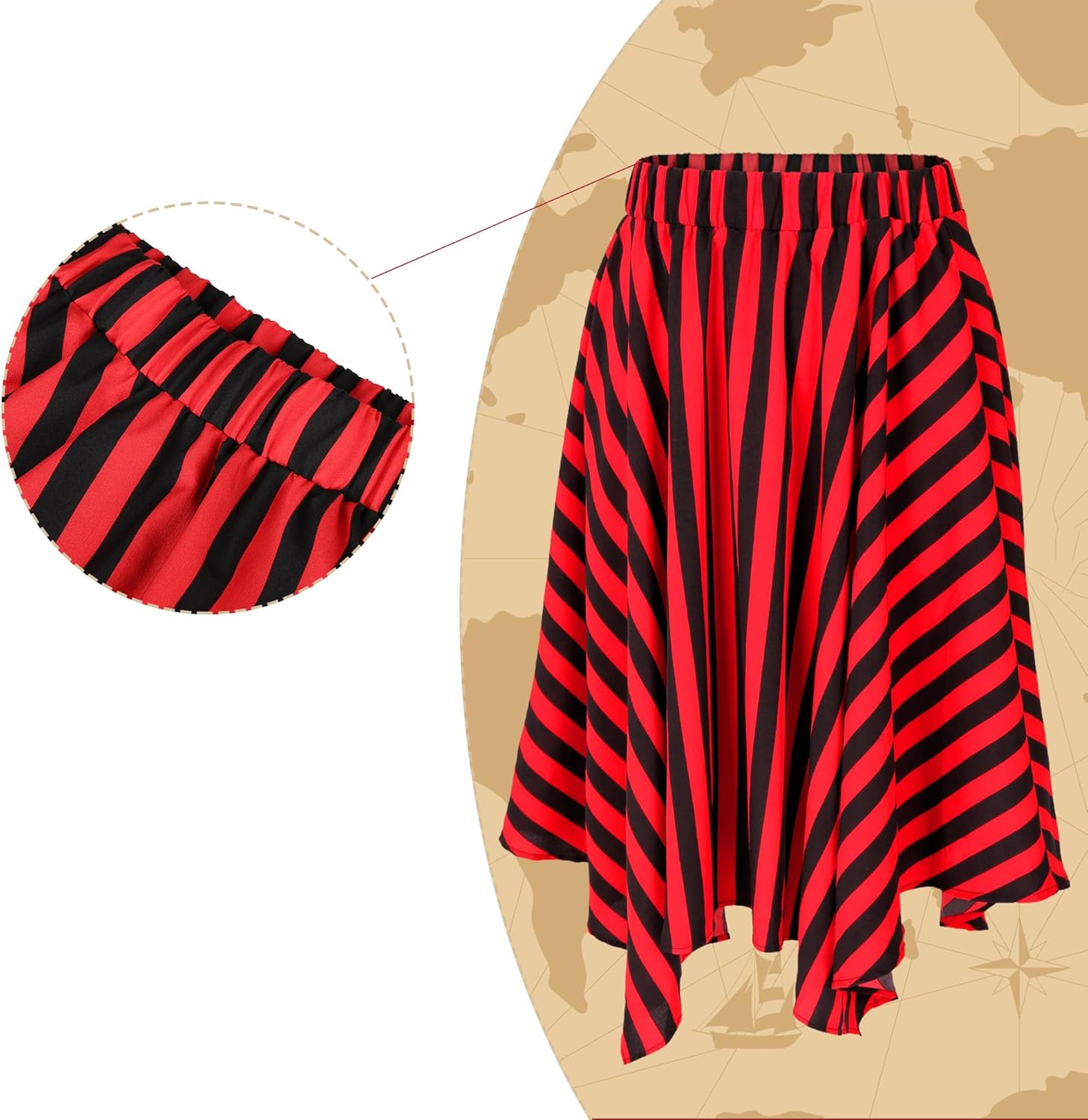 Cosrea Pirate Costume Adult Women Renaissance Shirt Bandana Corset Waist Belt Eye Patch Halloween Pirate Queen Outfit - Image 6