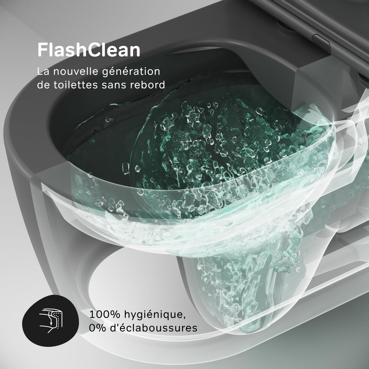 AM.PM Spirit 2.0 WC suspendu avec abattant, système de nettoyage Spirit FlashClean, chasse d'eau profonde, sans bride, avec couvercle, noir