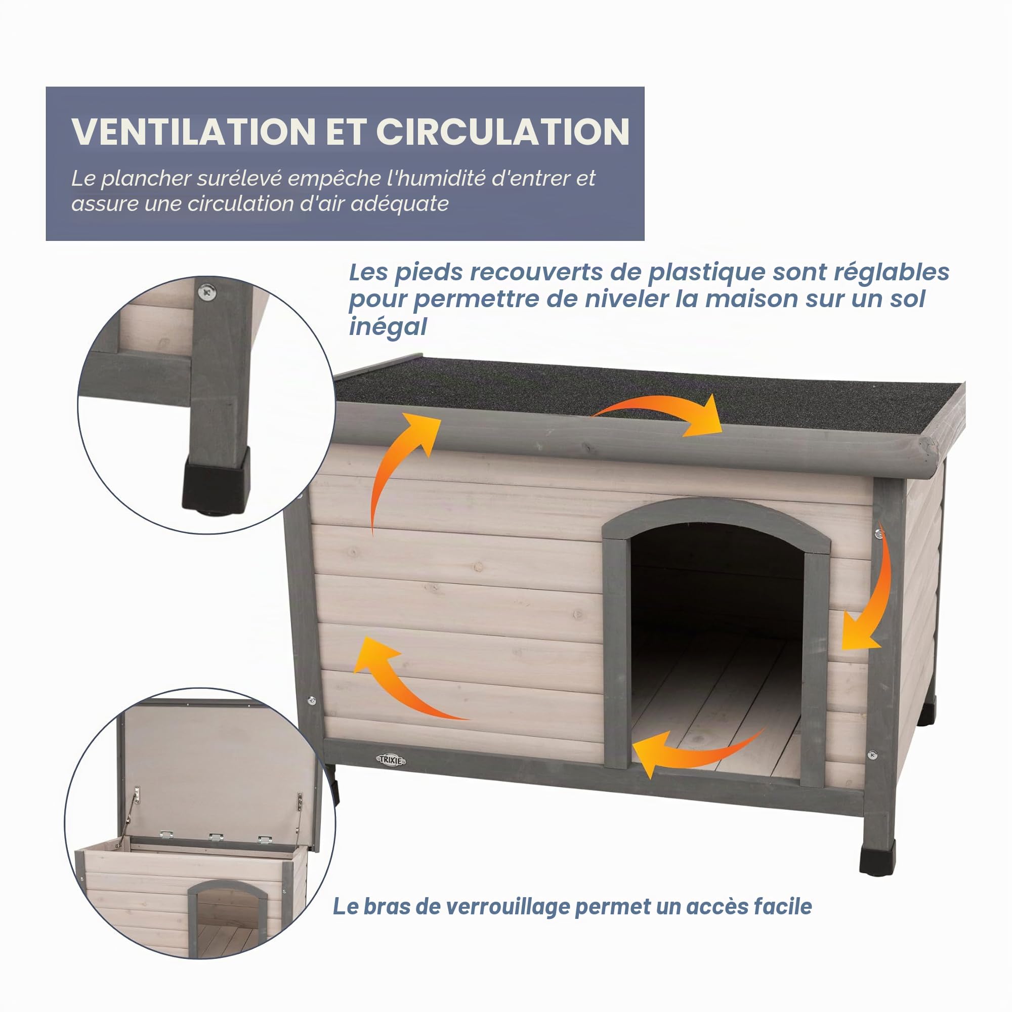 Natura Niche Classic à Toit Plat pour Chiens Gris Taille S-M 85 x 58 x 60 cm