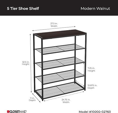 Miniatura 3 de ClosetMaid Zapatero de 5 niveles, organizador de almacenamiento, con estante superior de madera, 4 estantes de malla metálica, para 15 pares de