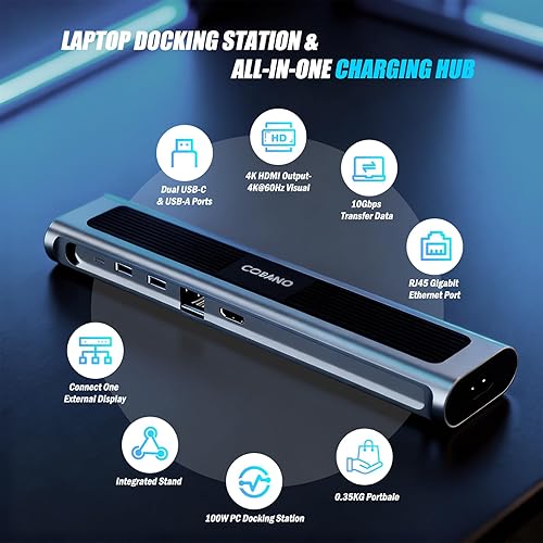 Miniatura 6 de Estación de acoplamiento para laptop, estación de carga universal todo en uno de carga rápida de 100 W con doble USB-C USB-A Hub 4K HDMI Ethernet