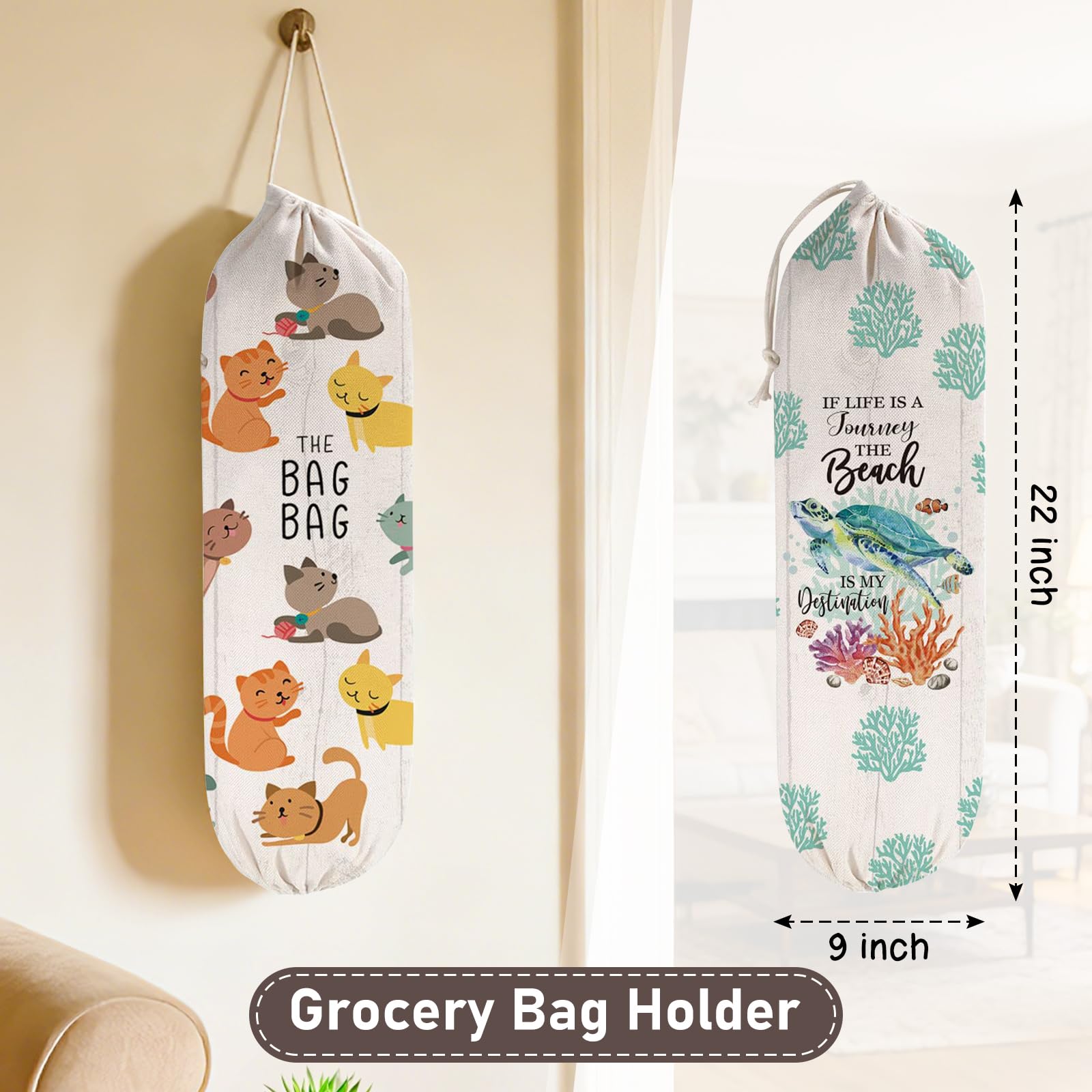 WELLBANEE 2Pcs Cat Plastic Grocery Bag Holder or Dispenser, Bag Holder for Plastic Bags, Cute Cat Plastic Bag Organize - PB003