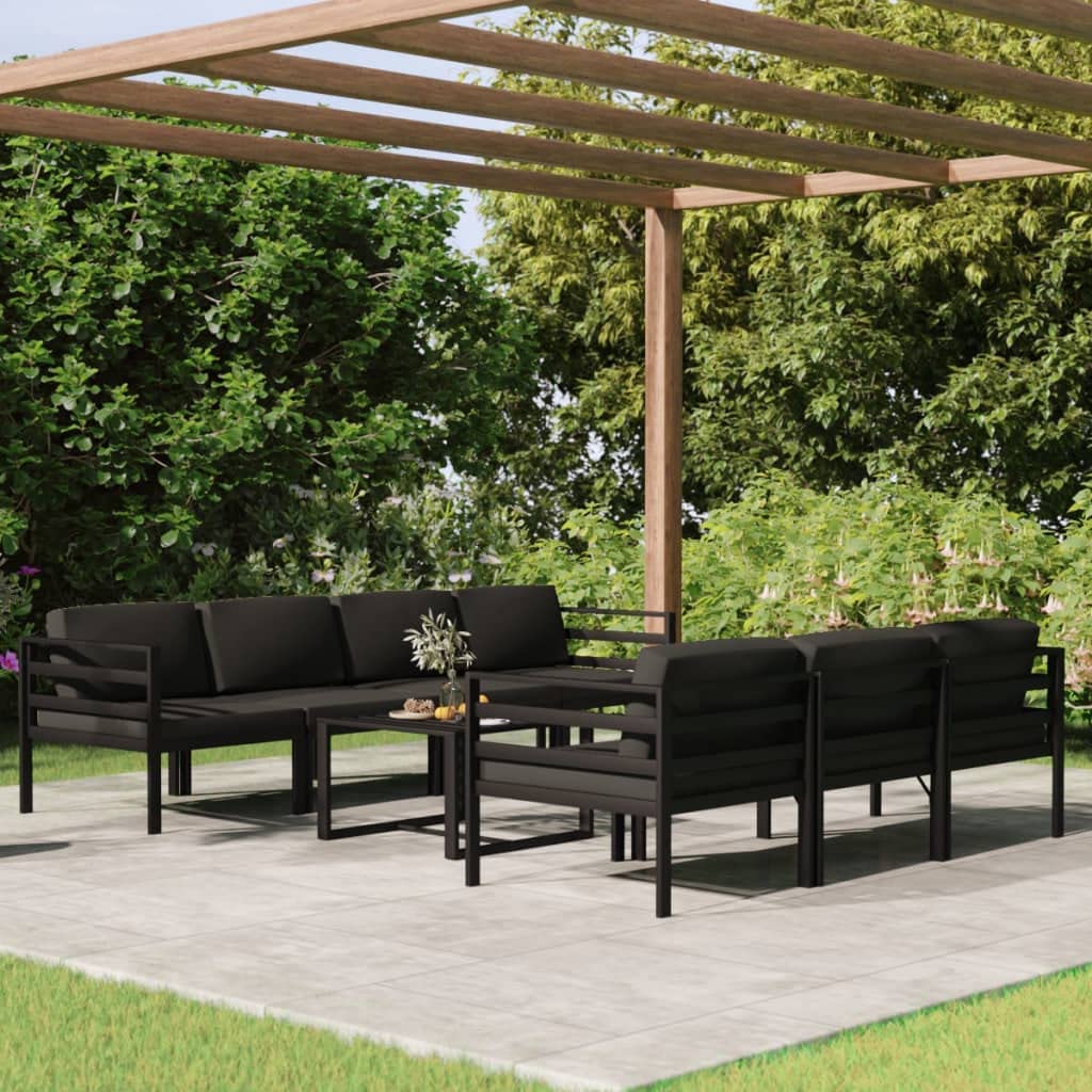 Set Salotto da Giardino 8 pz in Alluminio con Cuscini Antracite