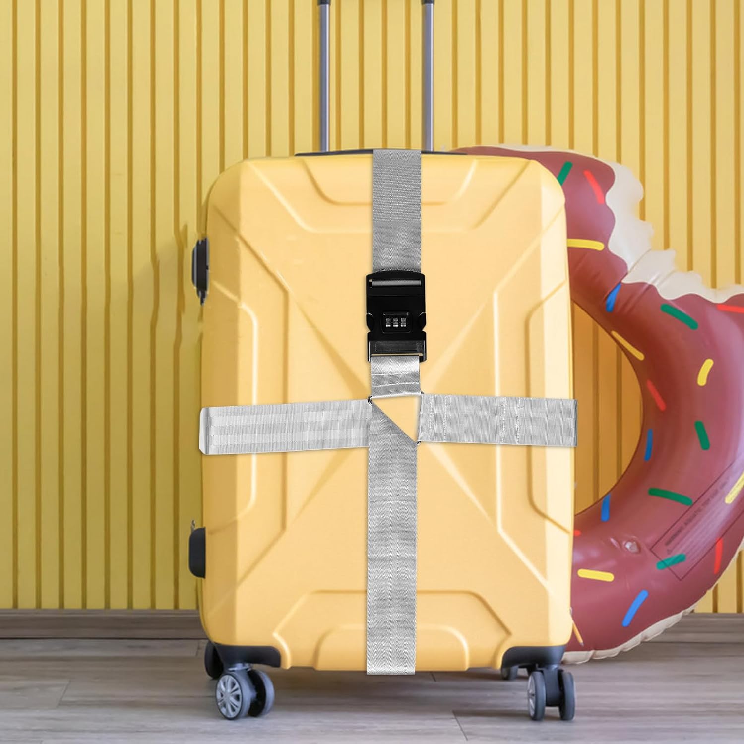 Suitcase Strap for Secure Luggage Adjustable with Combination Lock and Buckle Closure, Sturdy Imitation Nylon Travel Belt Easy to Carry for Checked Suitcases