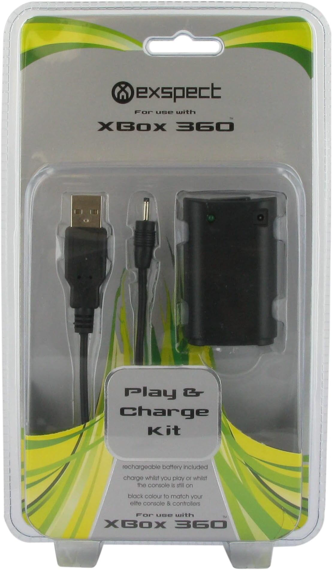 Exspect Xbox 360 play and charge kit including rechargeable battery and cable