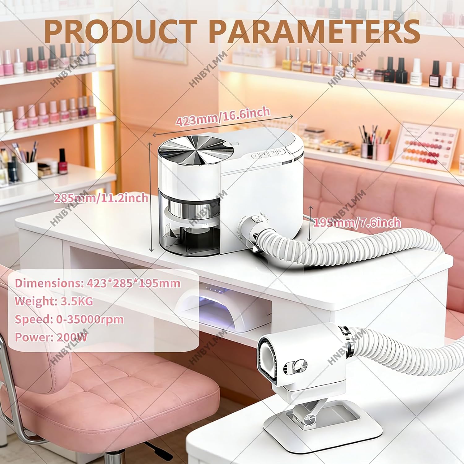 Professional Nail Dust Collector with Nail Drill, Electric Nail Drill File Kit with High Suction Vacuum, Brushless Motor, Drill para Uñas 30,000 RPM for Acrylics, Gel, Salon Use White