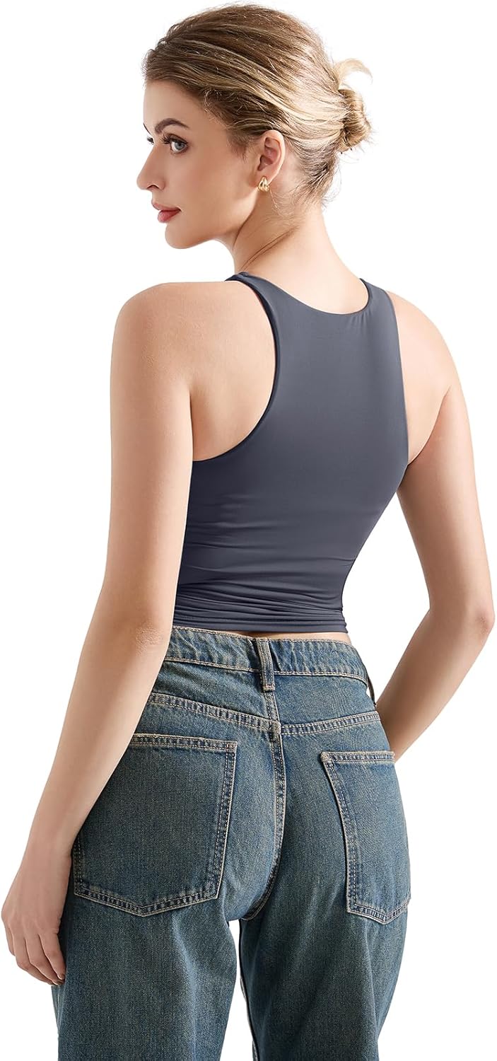 SUUKSESS Women High Neck Sleeveless Double Lined Summer Basic Crop Tank Tops - Image 4