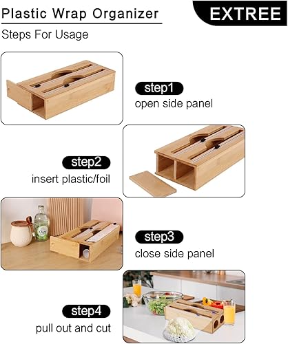 Miniatura 3 de Organizador de papel de aluminio y plástico, dispensador de envoltura de plástico 2 en 1 con cortador, envoltura de plástico, dispensador de