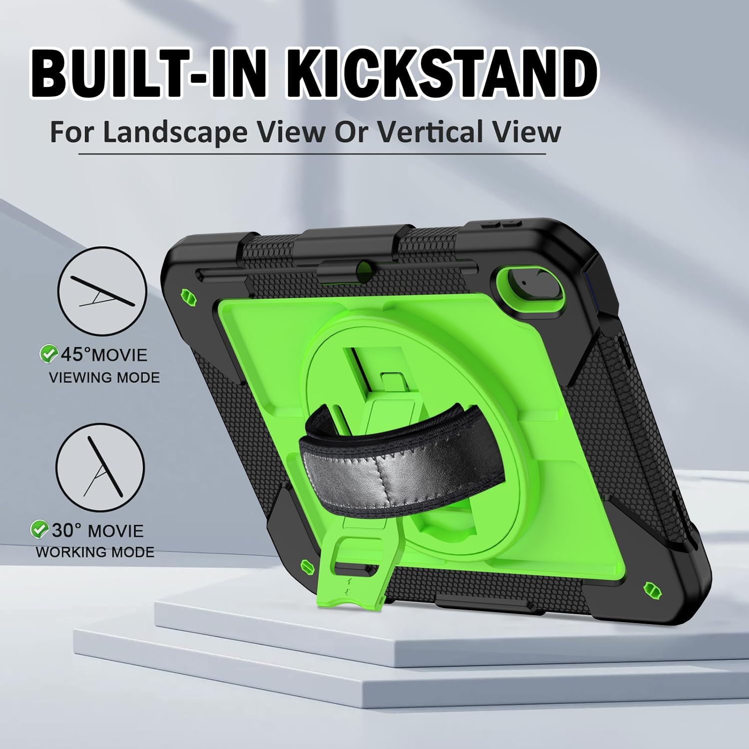 BMOUO Case for iPad (A16) 11th Generation 11" 2025/iPad 10th Generation 10.9 inch 2022, 360 Rotating Stand & Pencil Holder & Hand Shoulder Strap Shockproof iPad 11th/10th Generation Case, Green