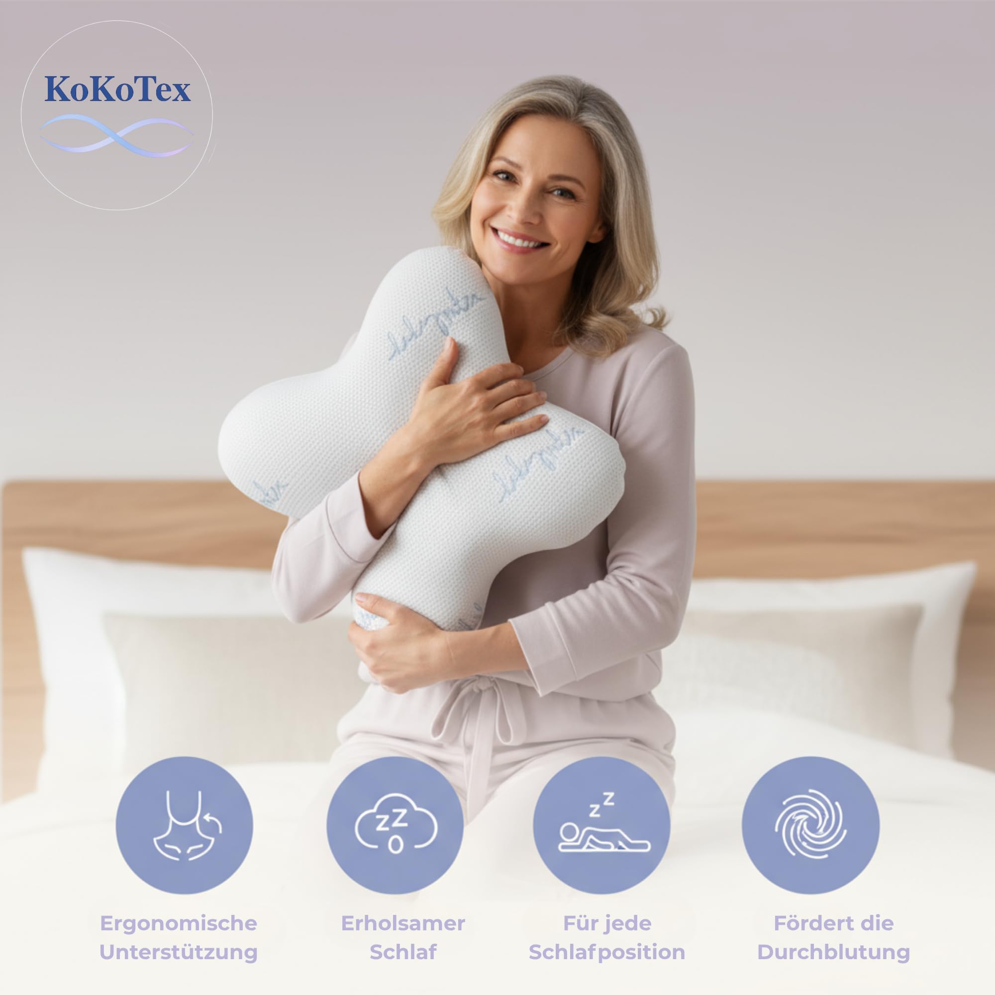KoKoTex Comfort - Oreiller Cervical Ergonomique Mousse à Mémoire De Forme 55x40x12 Cm Oreiller Hypoallergénique Voyage