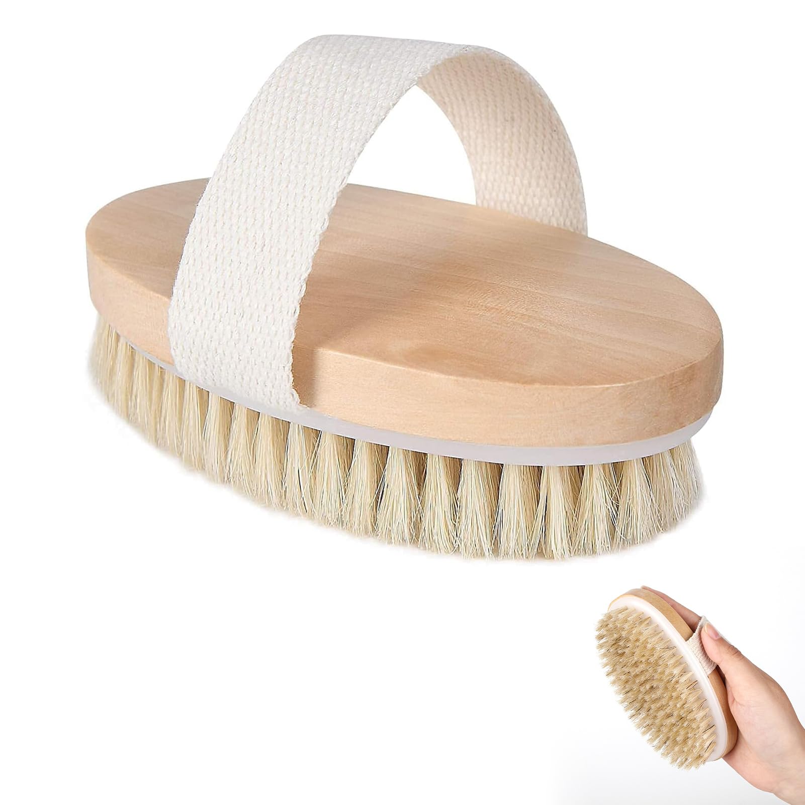 Cepillo Exfoliante Para el Cuerpo de Cerdas Naturales para Limpieza en Seco, Mejora Circulación y Reduce Celulitis, Mango de Madera Ecológico, Ideal para Hombres y Mujeres, Uso Diario y Spa en Casa