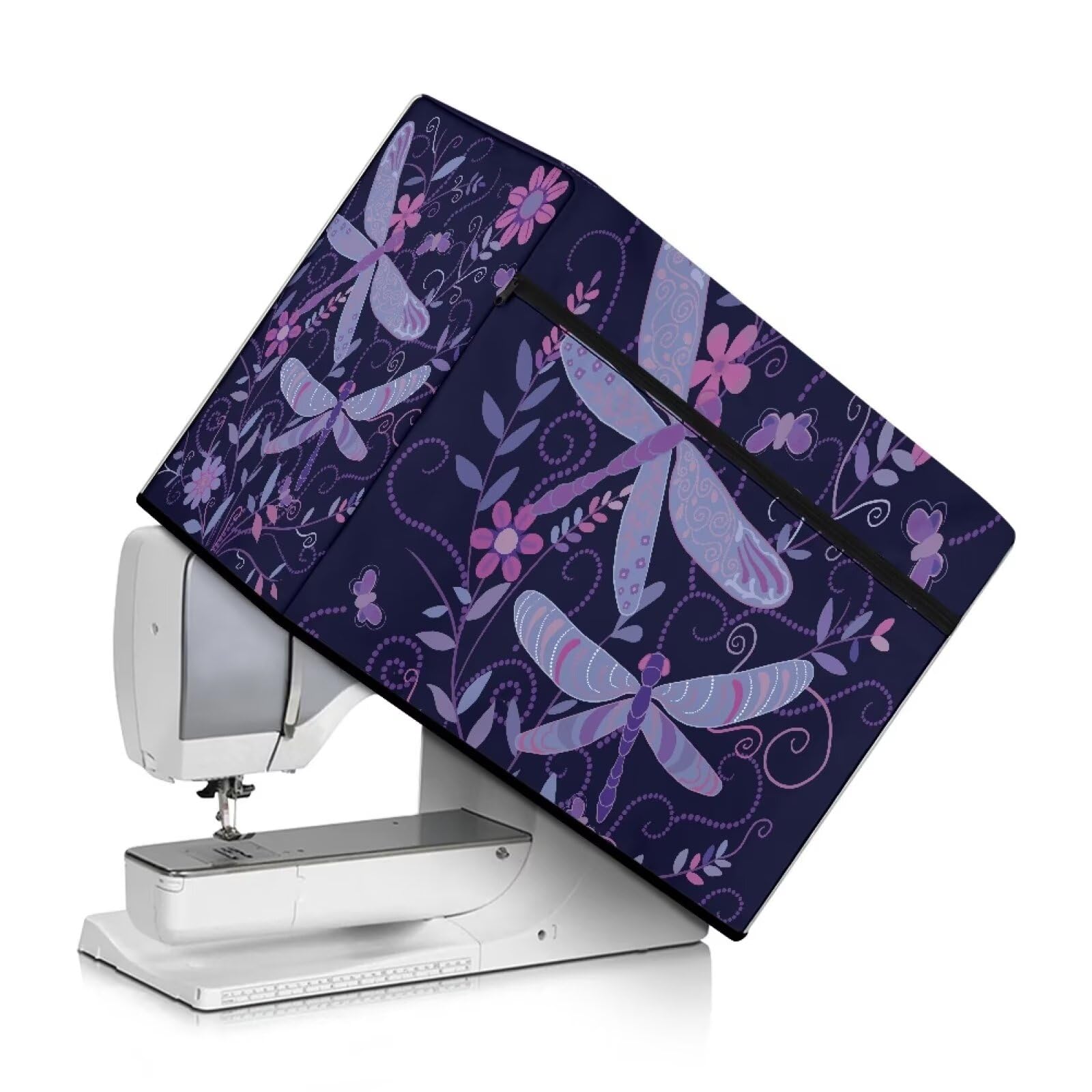 Kathyboom Women's Purple Dragonfly Sewing Machine Cover With Pockets,Stain Resistant For Most Standard Sewing Machines And Accessories