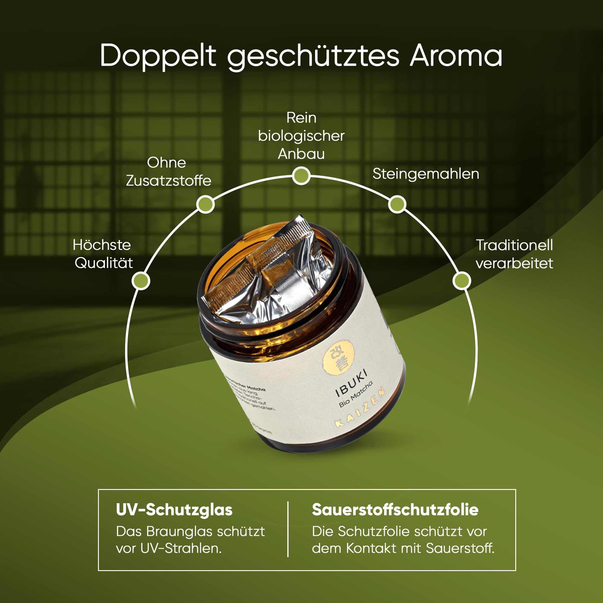 Kaizen® Ibuki Matcha Set - erlesener Premium Bio Matcha-Tee, handgefertigte Chawan-Teeschale, Besen & Löffel - Komplett-Set für Einsteiger und Kenner