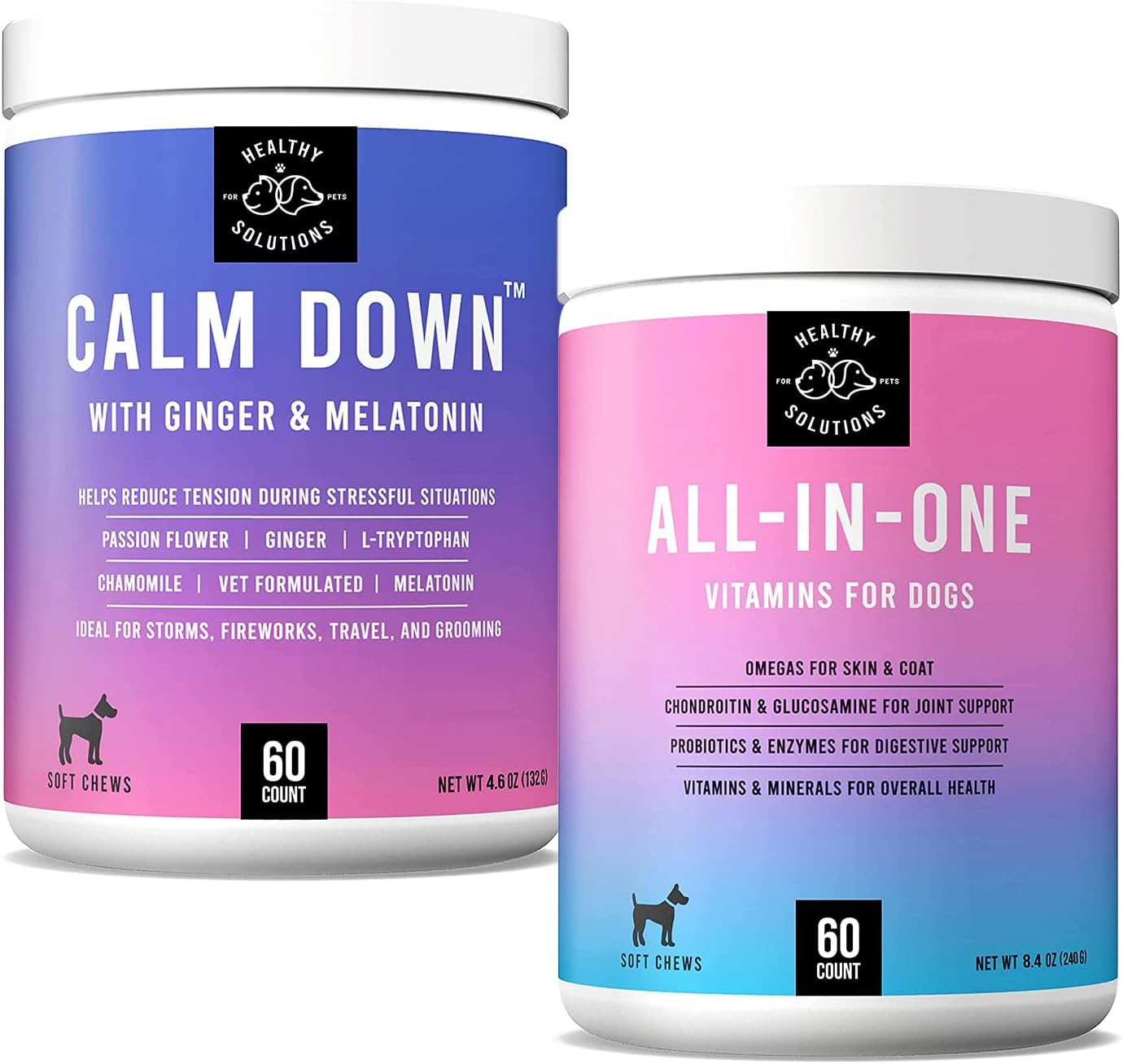 Calming Chews for Dogs & Dog Vitamins Bundle 60ct Soft Chews Each Dog Calming