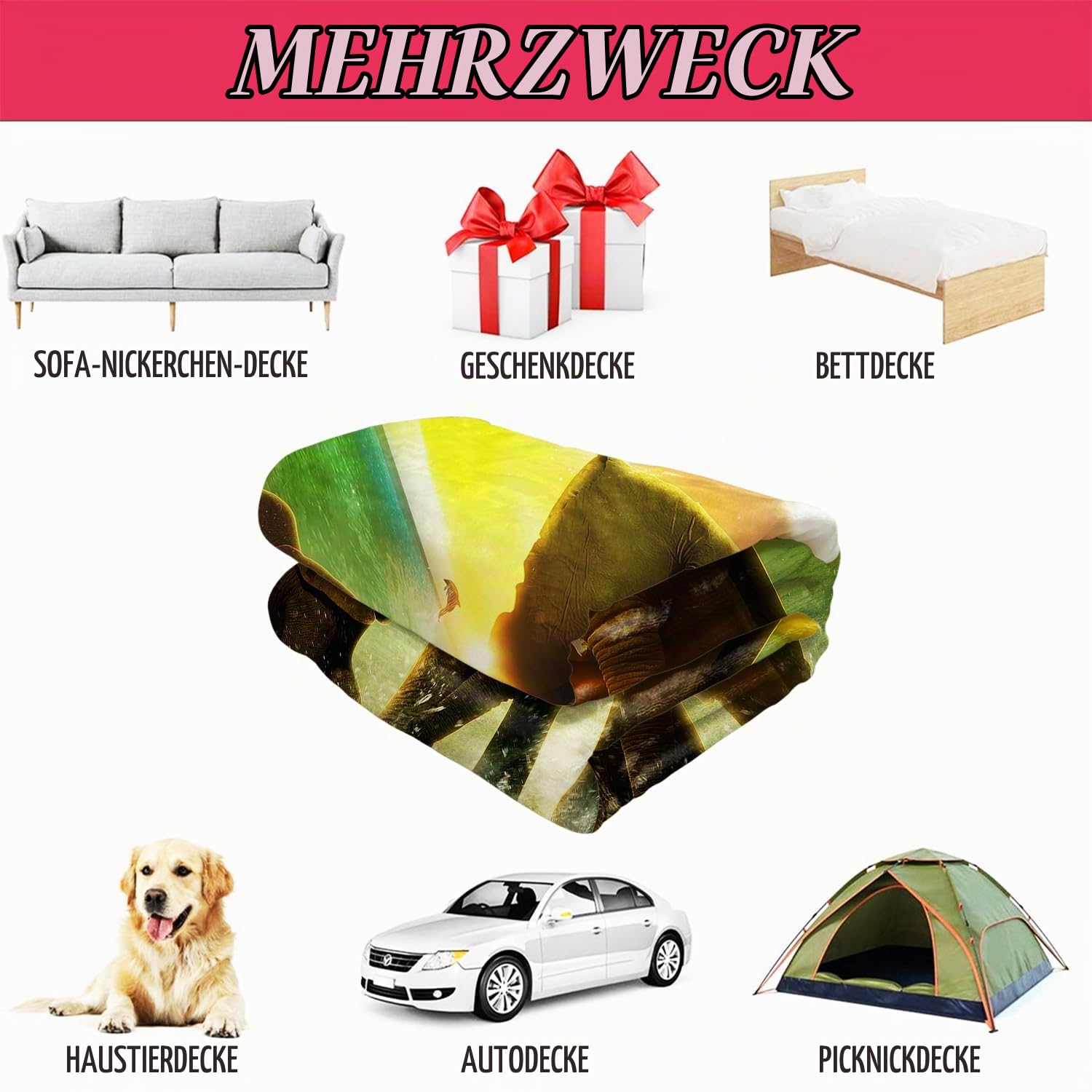 YISUMEI - 150 x 200 cm Decke - Elefant Zeichnung Fleecedecke,Kaschmir-Gefühl Kuscheldecke Geeignet für Bett oder Sofa