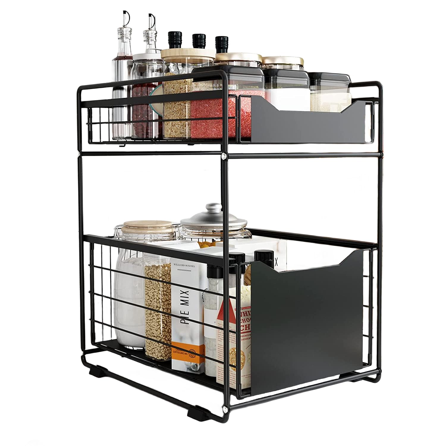 Rangement Sous Évier à 2 Niveaux, Panier de Rangement Coulissant, Tiroir Télescopique d'armoire, Étagères à Épices Coulissante, Étagère Rangement pour Cuisine,Bureau,Salle de bain (Noir)