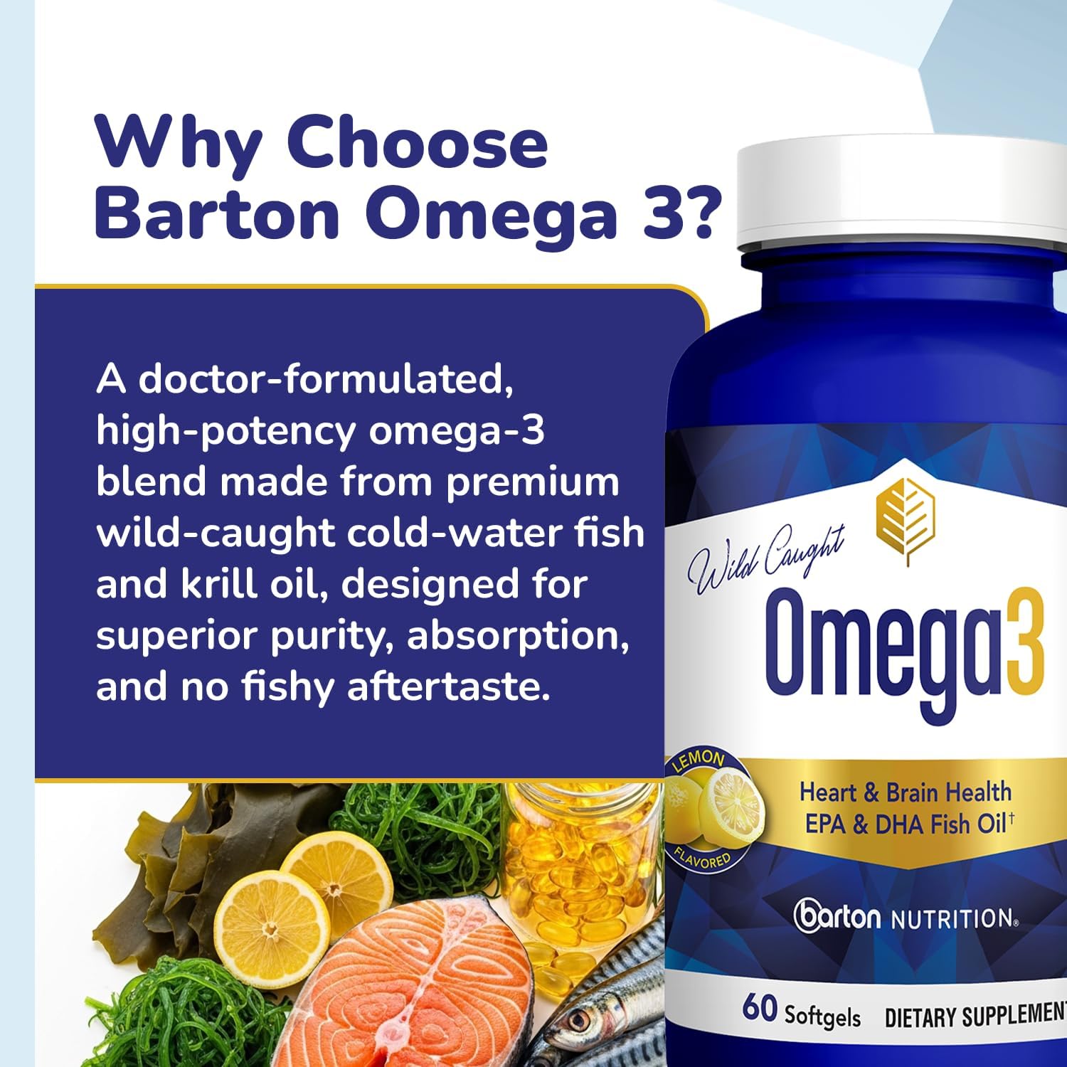 Omega 3 Fish Oil Supplements for Women & Men, 1200 mg Omega3 Softgels with EPA & DHA Fatty Acids for Healthy Skin & Joints, Eyes, Heart & Brain Support - Made in USA - 60 Count, 1 Month Supply