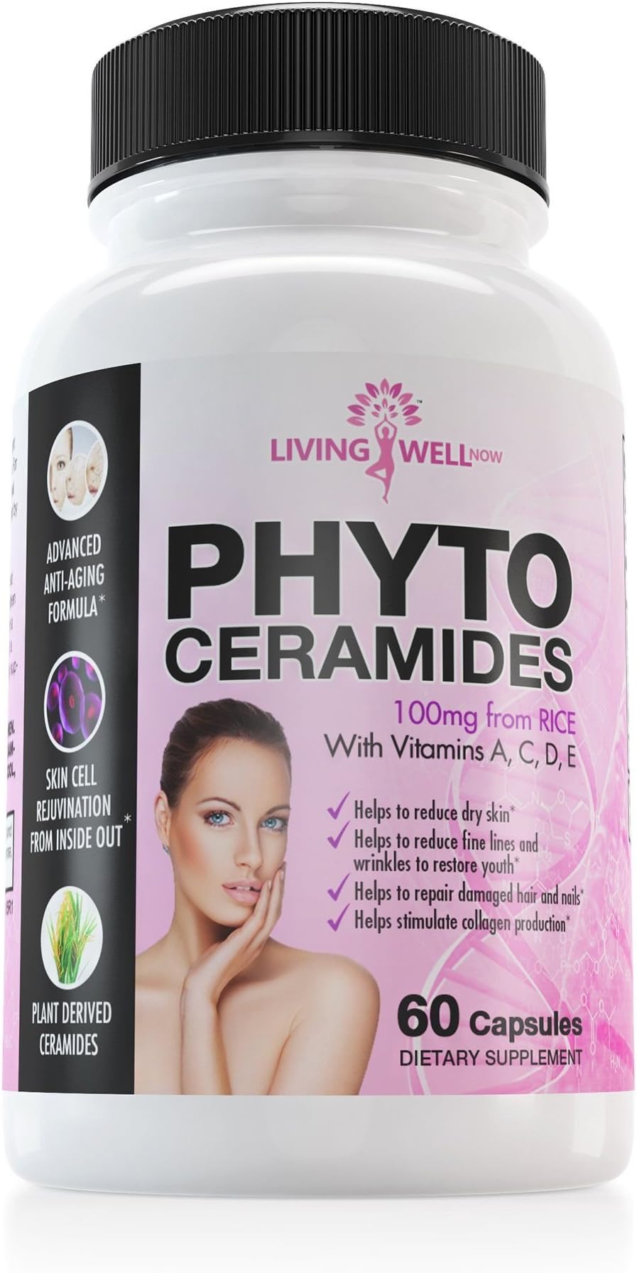30 Phytoceramides Pills. Natural Anti Aging and Anti Wrinkle Supplement with ACDE. Promotes Skin Tightening & Cell Renewal. Plant-Derived Rice Based. Reduce Wrinkles, Fine Lines and Dry Skin
