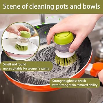 Soap Dispenser Dish Brush Palm Brush Scrub Brush Equipped with Storage Bracket and Drainage Base,Easy to Clean Kitchen Utensils and Sink, Includes a Replaceable Brush(Green)