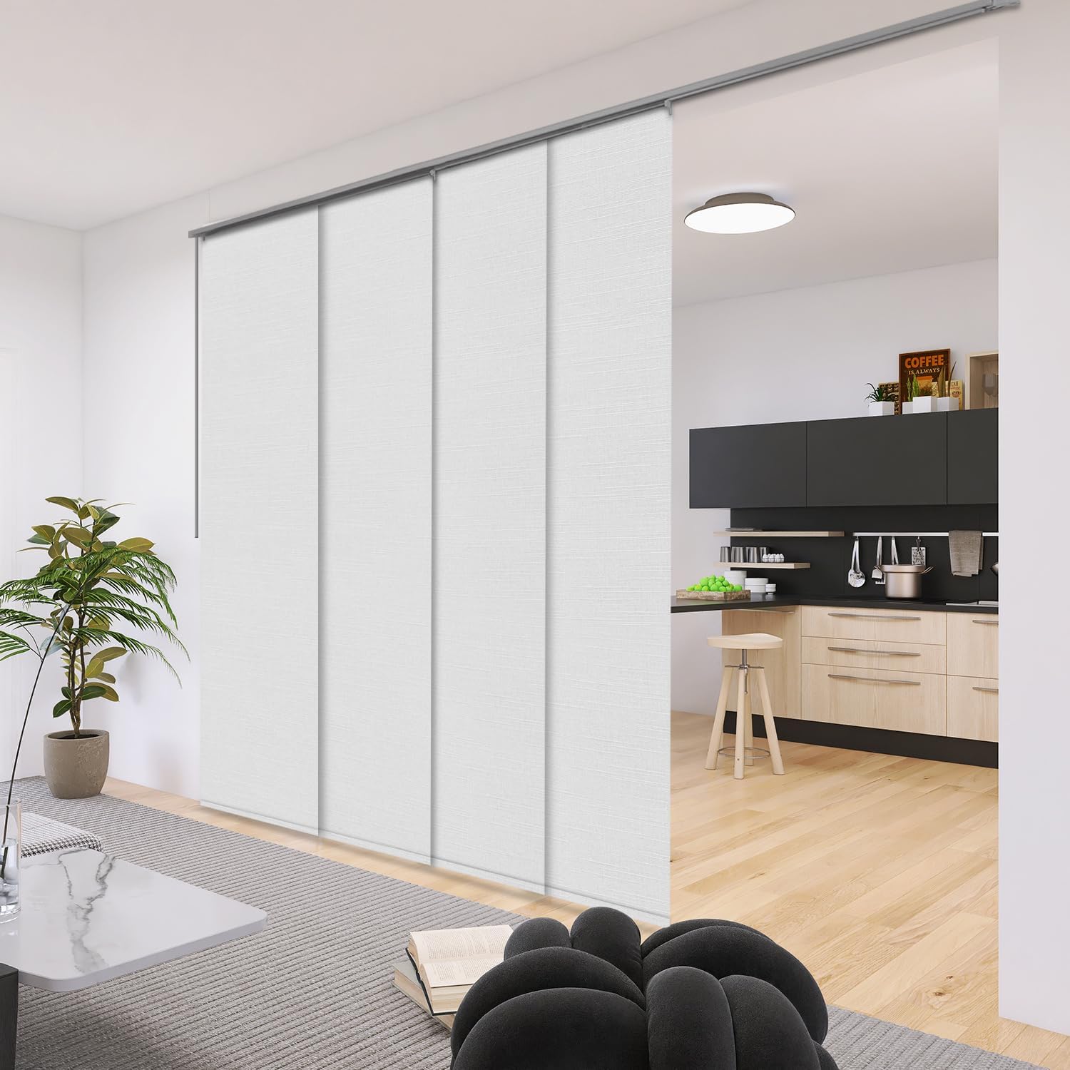 Zshine Manual Blackout Privacy Panel Track Blinds Wand Control Custom Size Oversize Width Up to 150" for Sliding Door Room Divider （82028G）