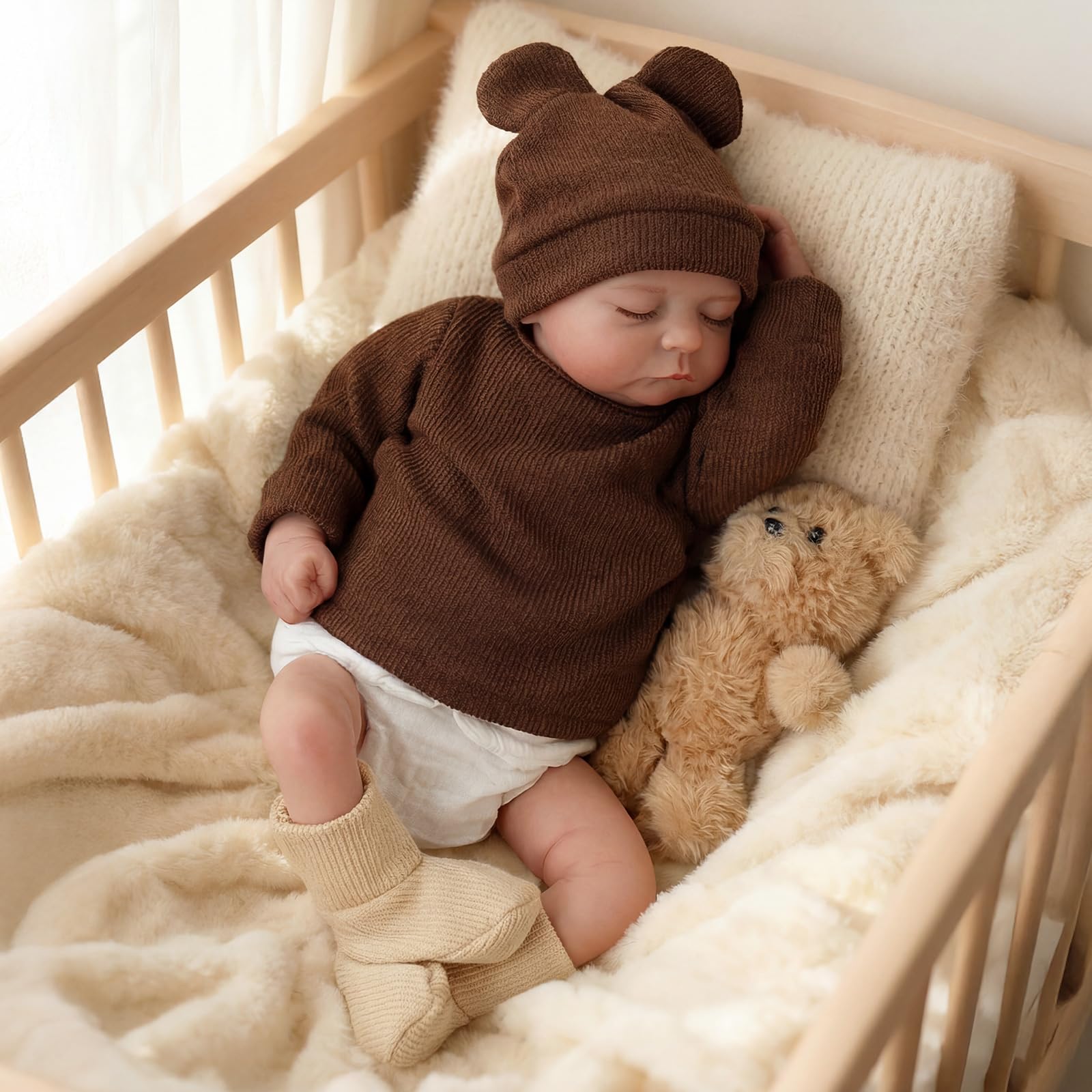BABESIDE Lebensechte Reborn Babypuppe – 17 Zoll Reborn Junge mit Stoffkörper, Realistische Neugeborenenpuppe mit Outfit & Zubehör für Mädchen und Jungen ab 3 Jahren