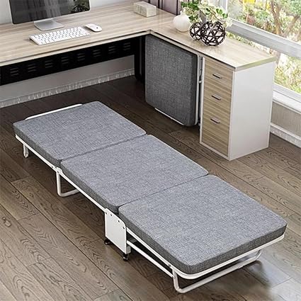 CSE Metal Folding Bed Single Size with Double Layer Cotton Mattress for Guests,Camping,Family,Hospitals etc | Easily Storable or Foldable (Folded) (White, Single)