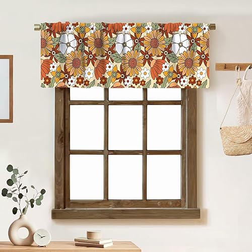 Miniatura 10 de Cortina de cenefa floral de los años 70, diseño retro con estampado de flores amarillas y verde lima, estilo de los años 70 y 60, cenefa con 70