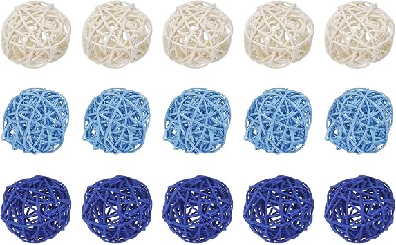 uxcell Set of 15 Pcs Wicker Rattan Balls 2 Inch Rattan Decorative Balls for Centerpiece Bowls Vase Fillers Home Decor Light Blue,Deep Blue,White