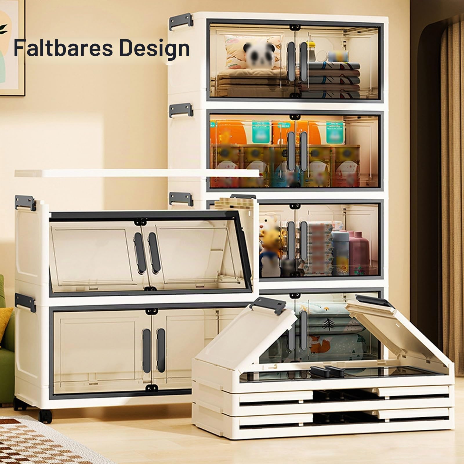 6 Ebenen Aufbewahrungsboxen Stapelbar Schrank mit Rädern Faltbar Aufbewahrungsschrank mit Deckel und Magnettür für Büro Küche Wohnzimmer(52 * 25 * 130cm)