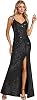 Ever-Pretty Womens Glitter Evening Dresses Womens V Neck Stretchy High Slit Sequin Shoulder Strap Formal Gowns 01888