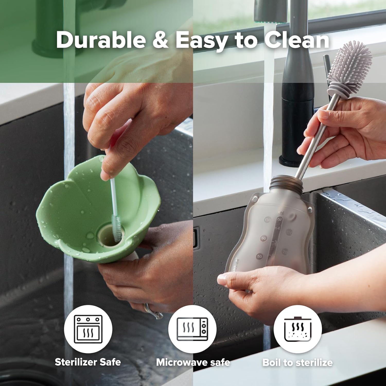 haakaa Fill & Go Yummy Pouch ＆ Flower Funnel Combo - Grey Pouch (2pcs) + Spring Green Funnel