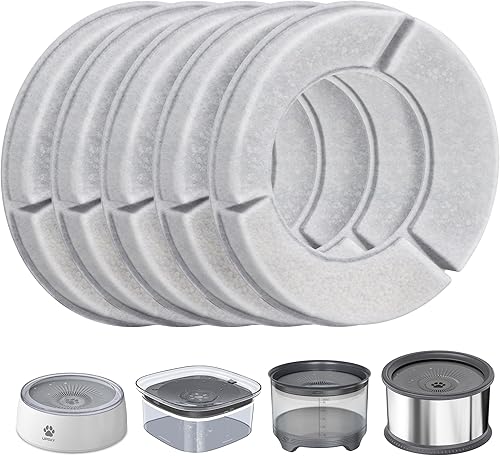 UPSKY 5 filtros de repuesto para cuenco de agua para perros de 2.5L84oz, 3L101oz, 3.5L118oz, 4L135oz, 4.5L152oz, 5.5L186oz y 6.5L1.6 galones