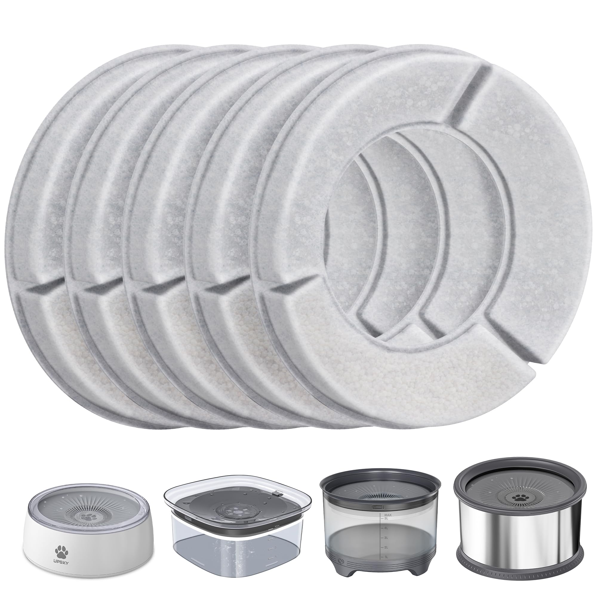UPSKY 5PCS Replacement Filters for 2.5L3L/3.5L/4L/4.5L/5.5L/6.5L Dog Bowl
