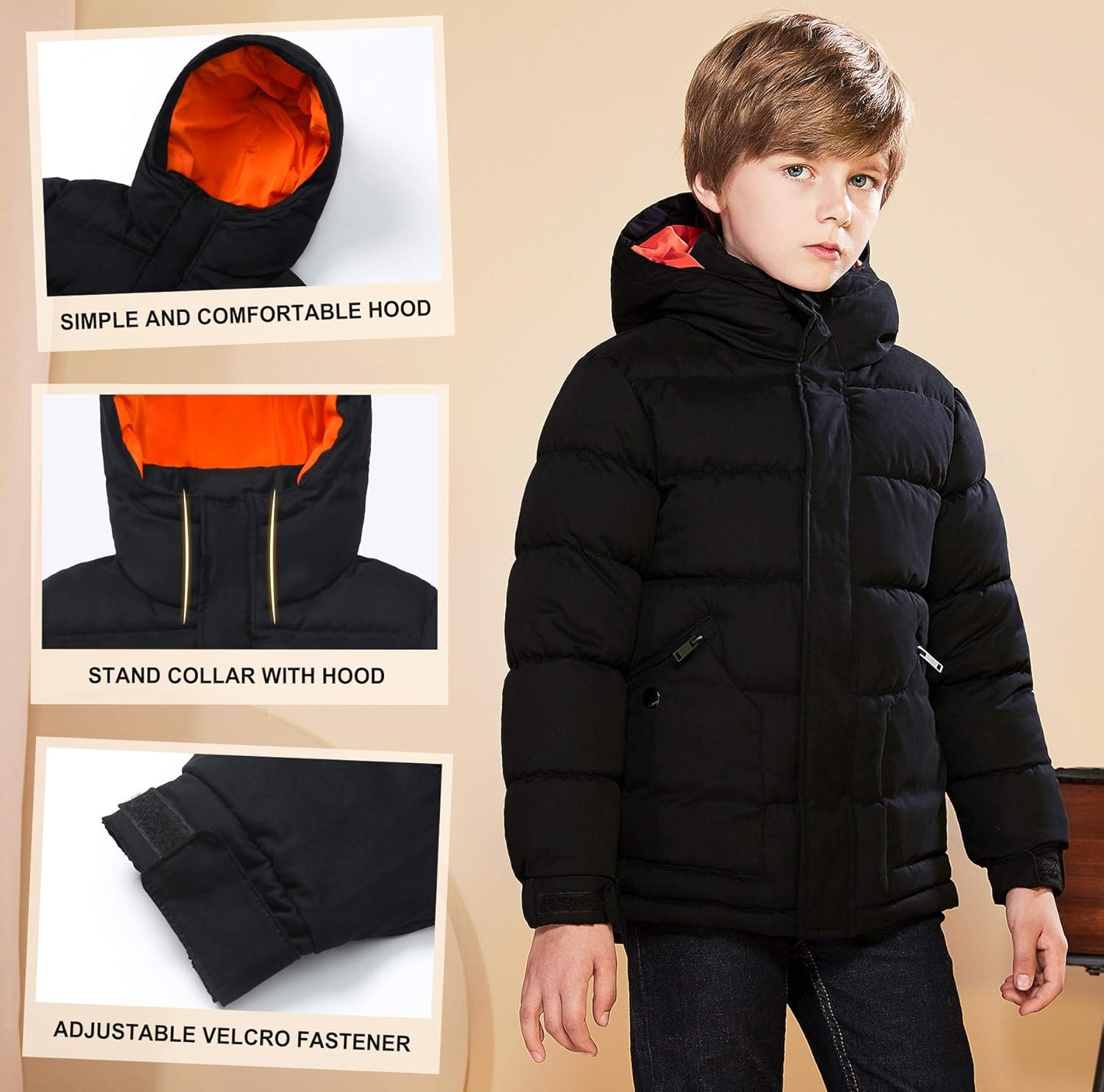 SOLOCOTE Boys Winter Coat Lightweight Thicked Winter Jacket Warm Soft Puffy Cotton Outwear with Hood - Image 6
