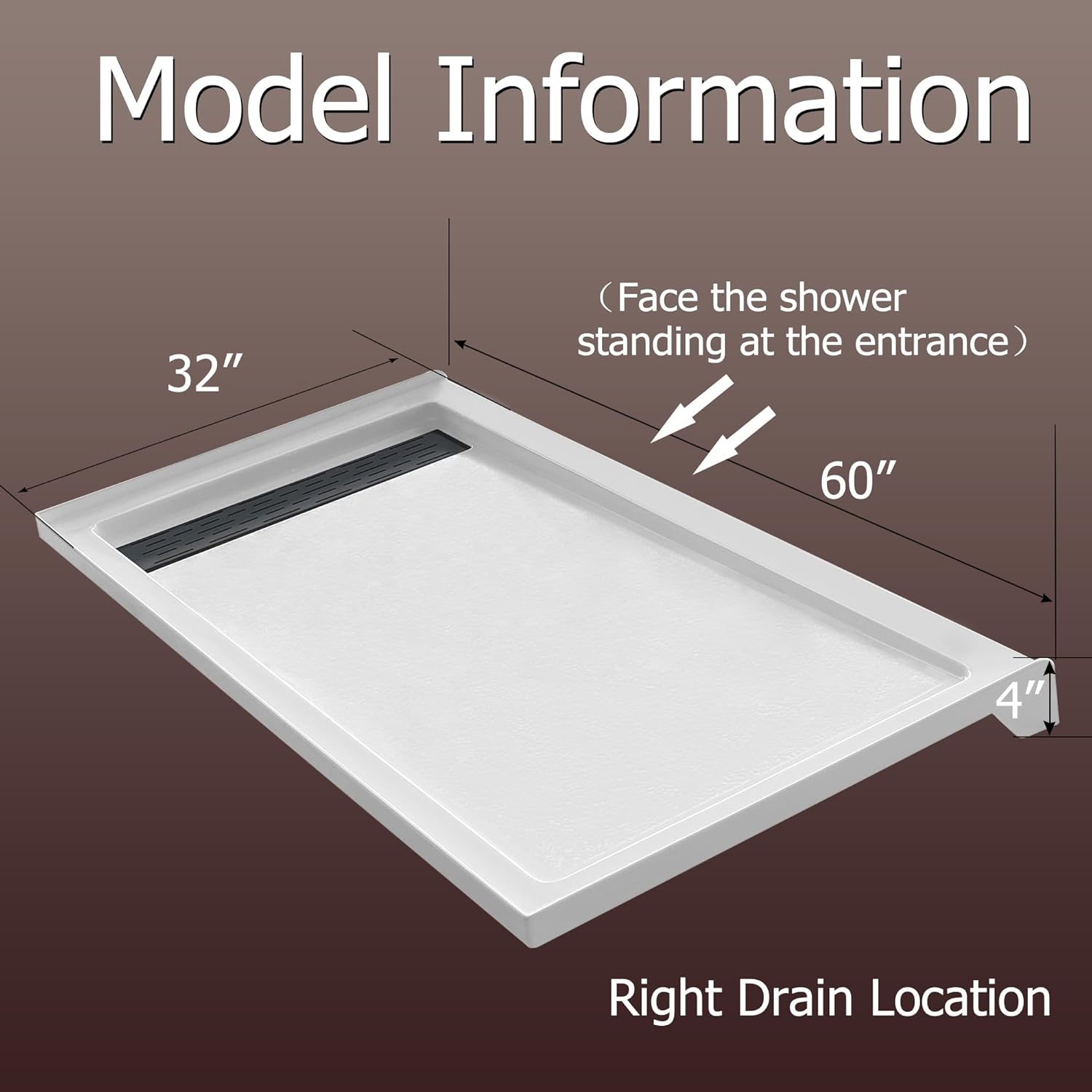 MORVANO 32 x 60 Shower Base with Right Drain and Removable Stainless Cover,Shower Pan Kit Non-Slip in White