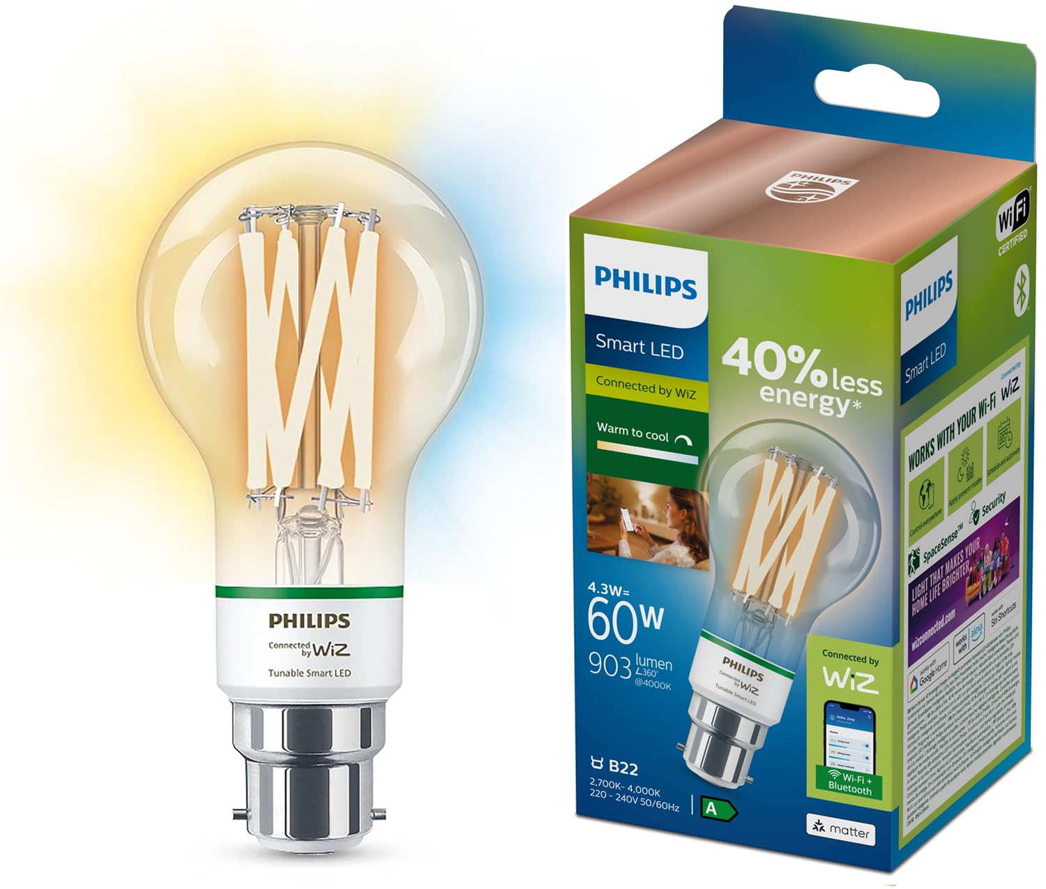 Philips Smart WiZ B22 ultra efficient LED bulb
