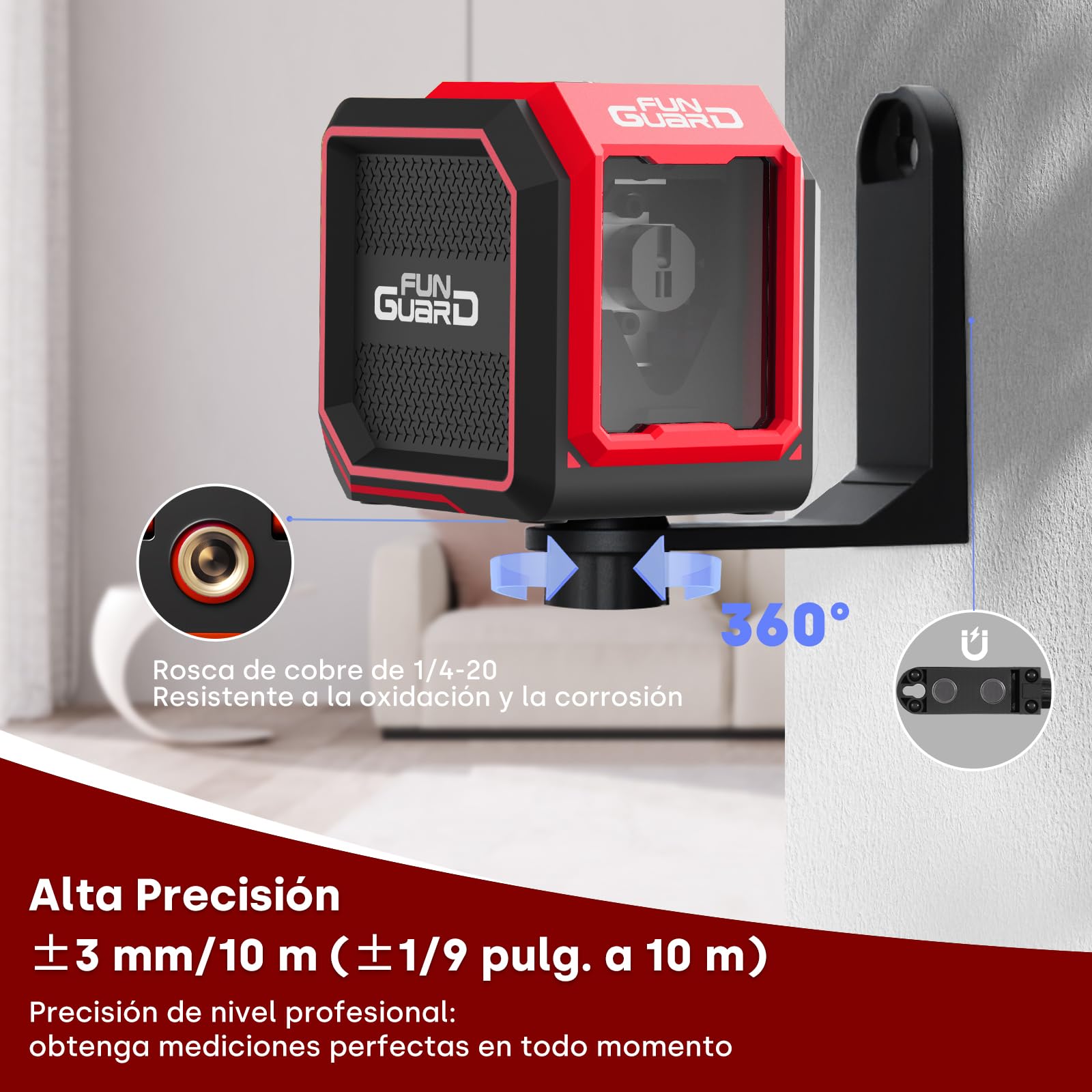Nivel Láser Autonivelante 360 Grados, 20M Rojo Láser de Líneas Horizontales y Verticales, 2x AA Batería Incluida, IP54 para Obras de Construcción, Decoración del Hogar, DIY