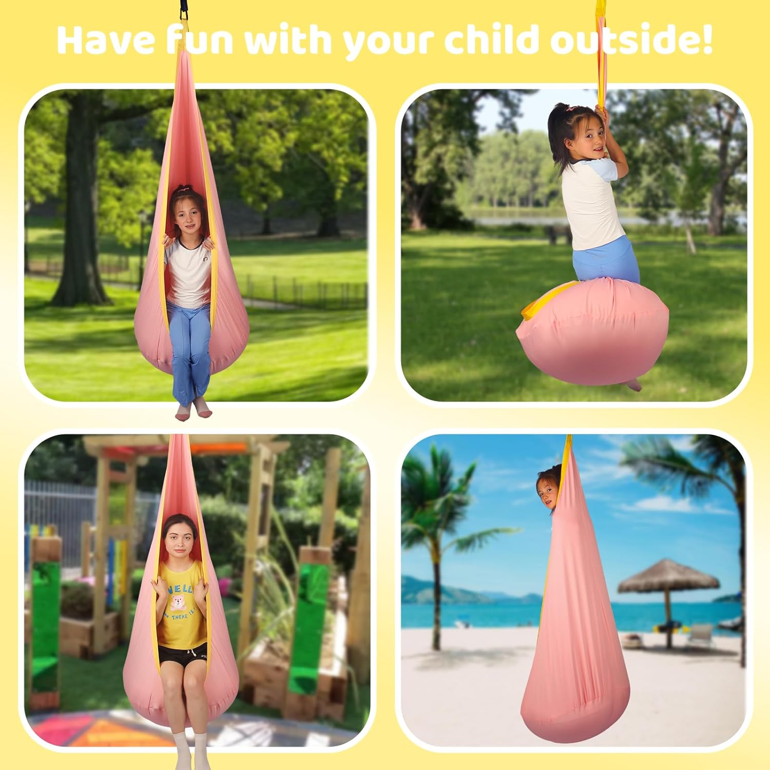 Sensory Pod Swing Hanging Seat for Kids Indoor and Outdoor Use Child Hammock Chair Loading Capacity 300 lbs (Pink) - Image 4