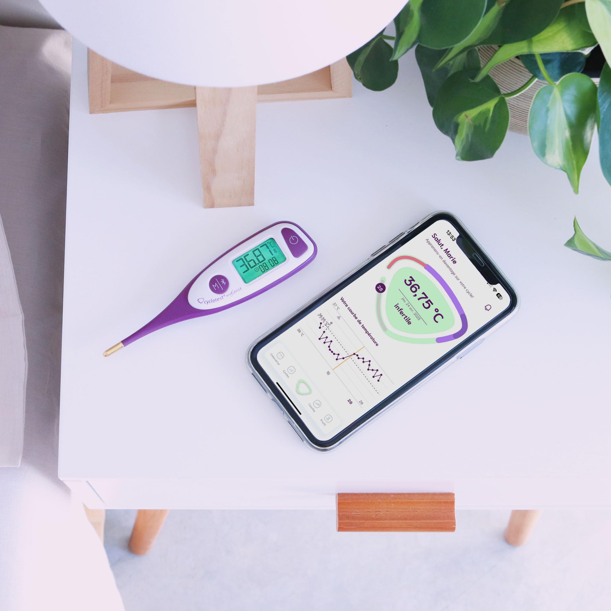 cyclotest Termómetro basal MySense Flex con Bluetooth y aplicación de ciclo, termómetro basal digital para NFP, seguimiento del ciclo y deseos de niños, incluye aplicación premium de 3 meses