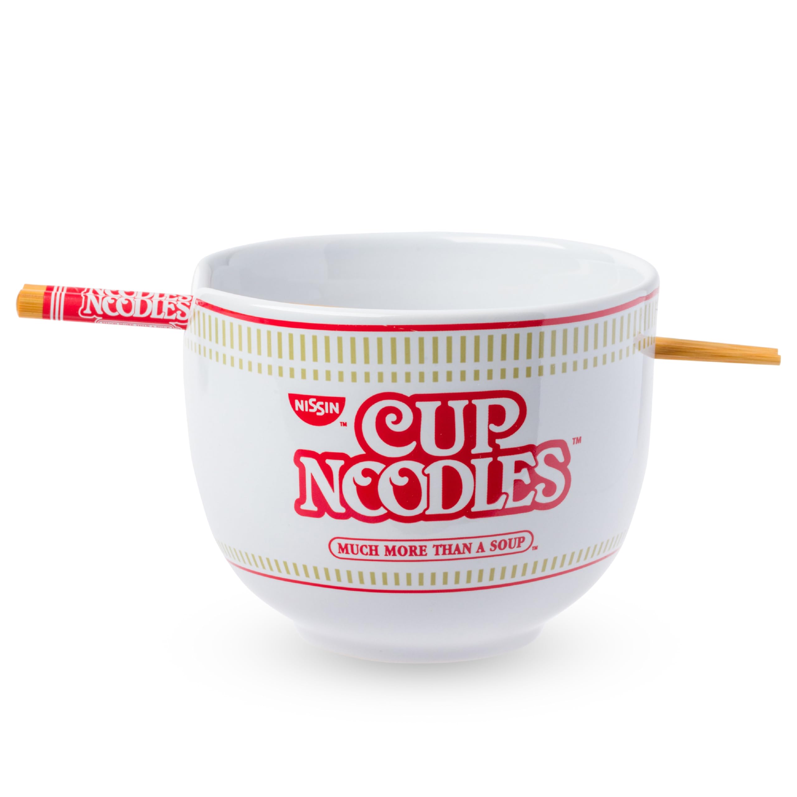 Silver Buffalo Nissin Classic Cup Noodles Logo Much More than a Soup - Cuenco de cerámica para arroz con palillos, apto para microondas, 20 onzas