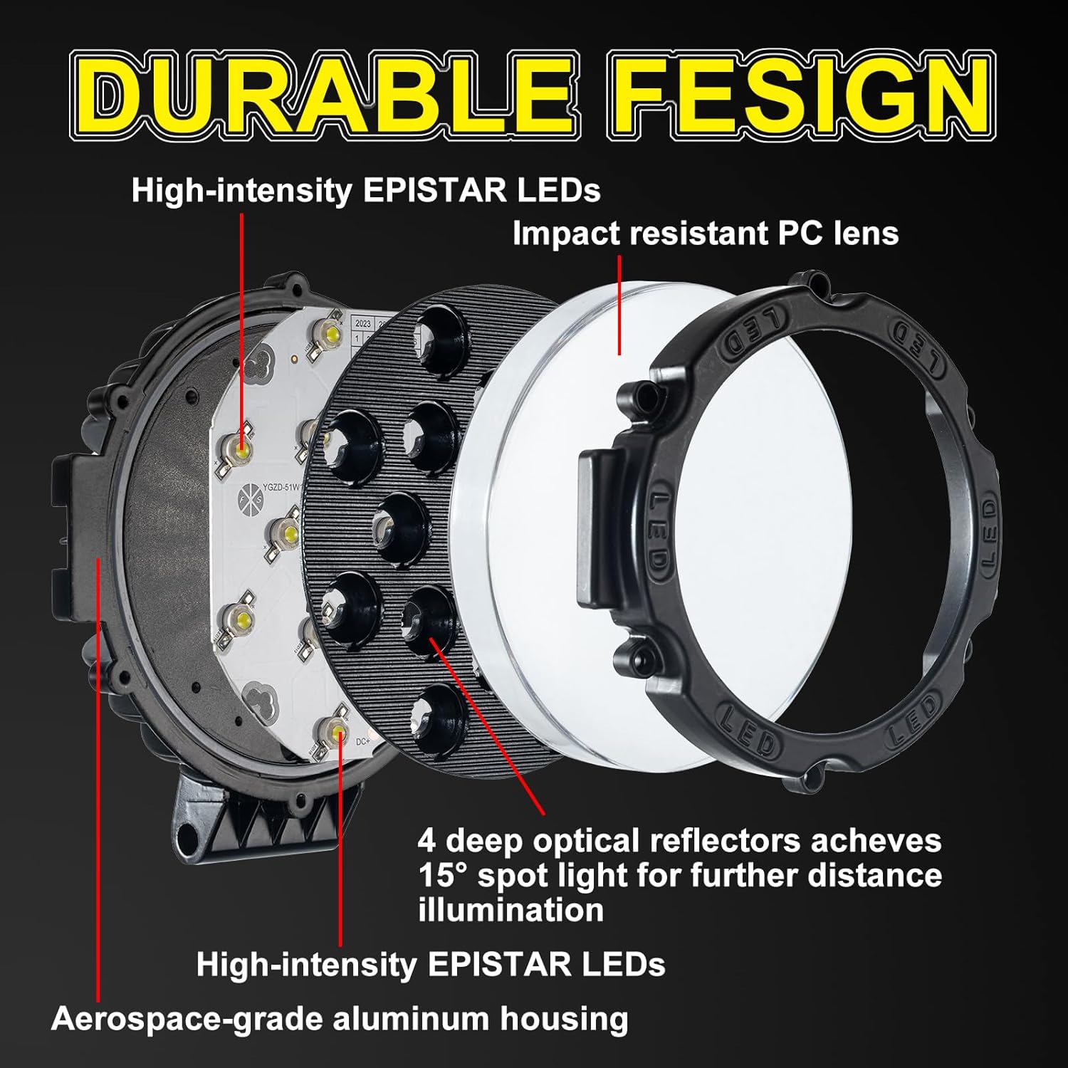 7 Inch Off Road Lights, 5100LM 12-24V LED Driving Light Pods for Tractor, Jeep,SUV,ATV & Truck Bumper pod Lights,2 Pack/Black