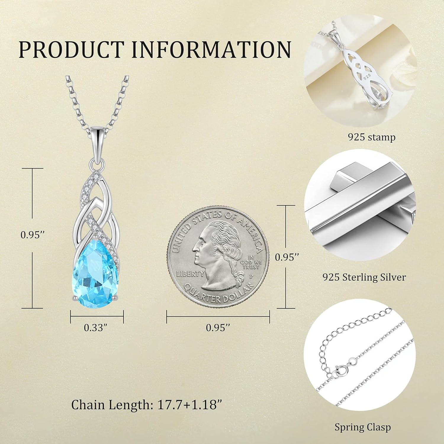 JO WISDOM Celtic Knot Infinity Necklace 925 Sterling Silver 8 * 12mm Birthstone Gemstone Pendant with 18 Inch Chain Necklace Jewelry for Women - Image 5