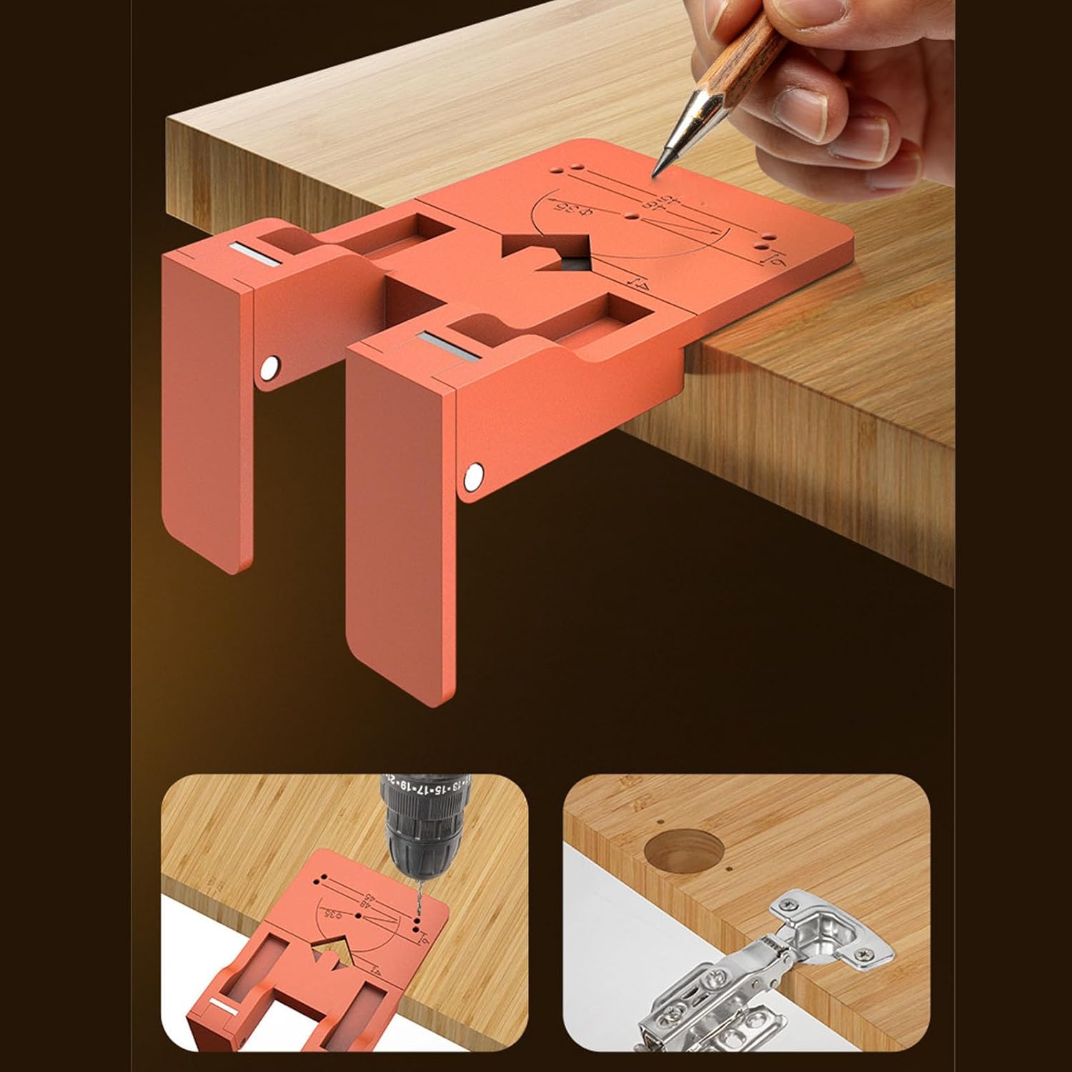 Fafeicy Hinge Jig Stainless Steel ABS Magnet Quick Cabinet Door Installation Concealed Hinge Hole Locator Tool for Woodworking Project 35mm