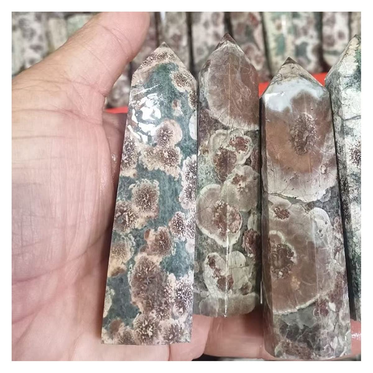 Piedras de cristal prisma de piedra punto cristal cuarzo sakura verde decoración hogar 7-9cm