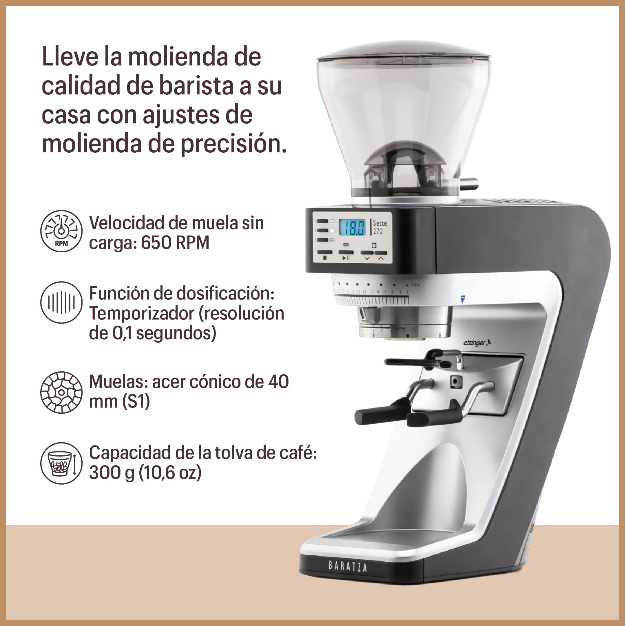 Baratza - Sette 270 230V Molinillo Eléctrico de Café en Grano, Negro