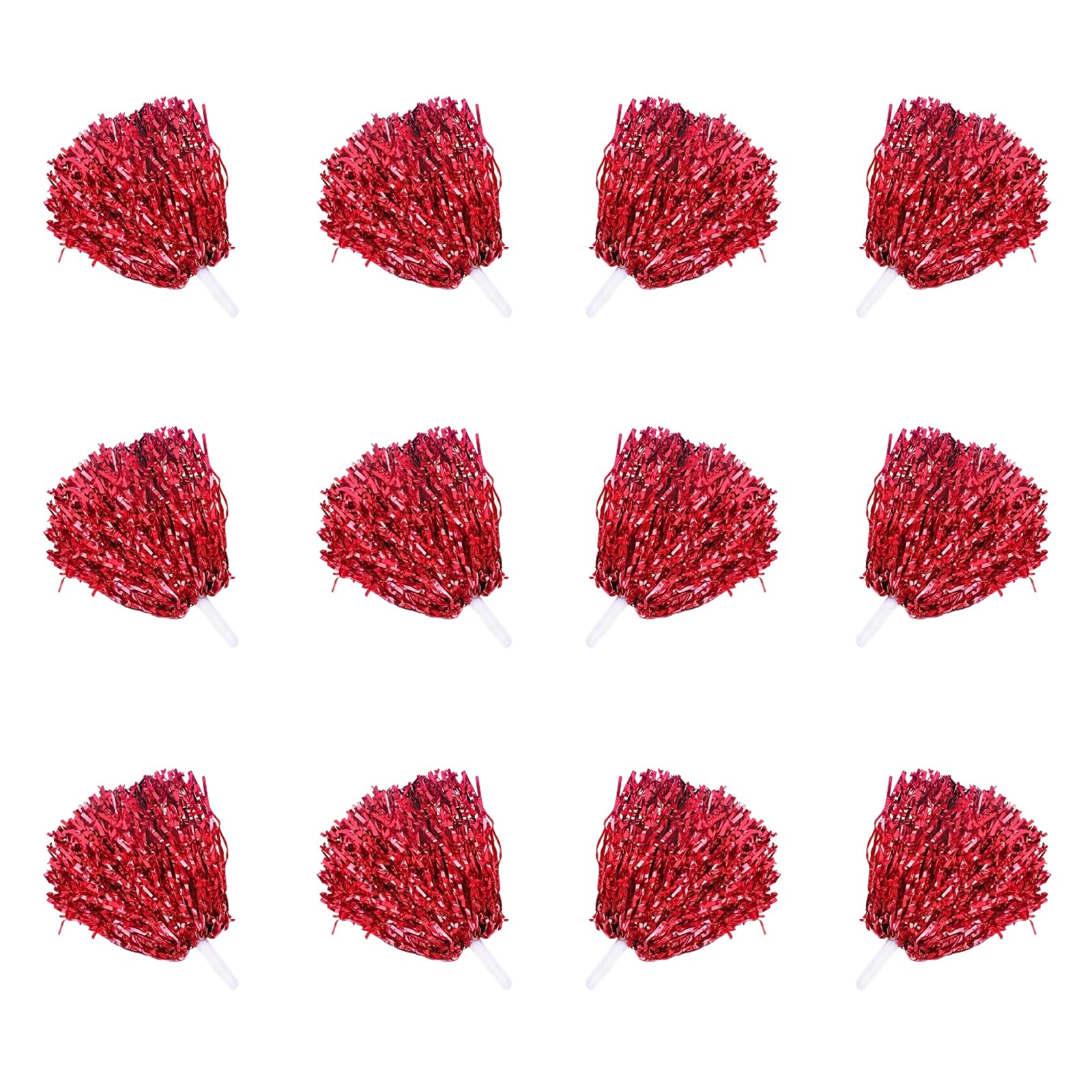 Pack of 12 cheerleading pom poms, metallic cheerleader pompoms, bright metallic cheers ball for sporting events, ball games, dances, carnival parties, red, 1