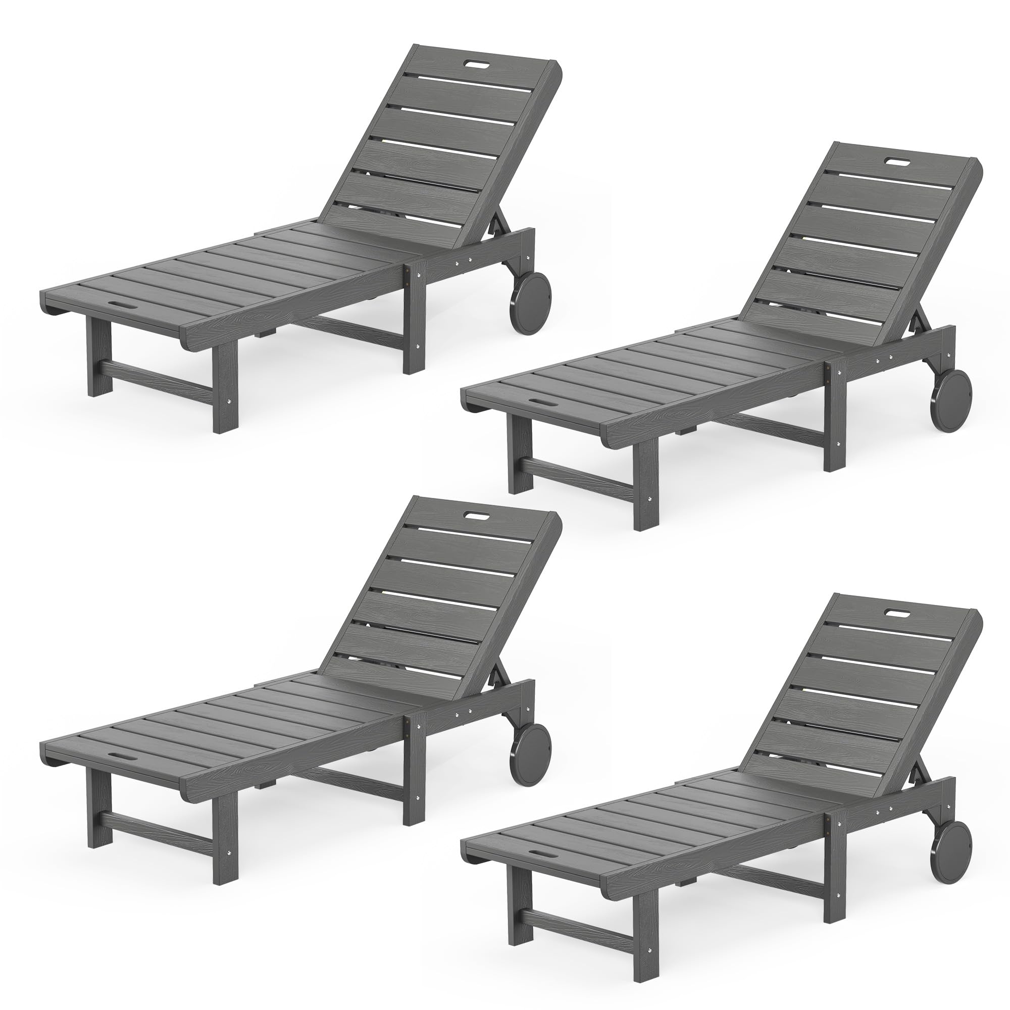 Outdoor Chaise Lounge Chairs Set of 4, 26.8” Super Wide Lounge Chair Outdoor, HDPS Pool Chairs with 5 Positions, Patio Lounge Chair with Wheels for